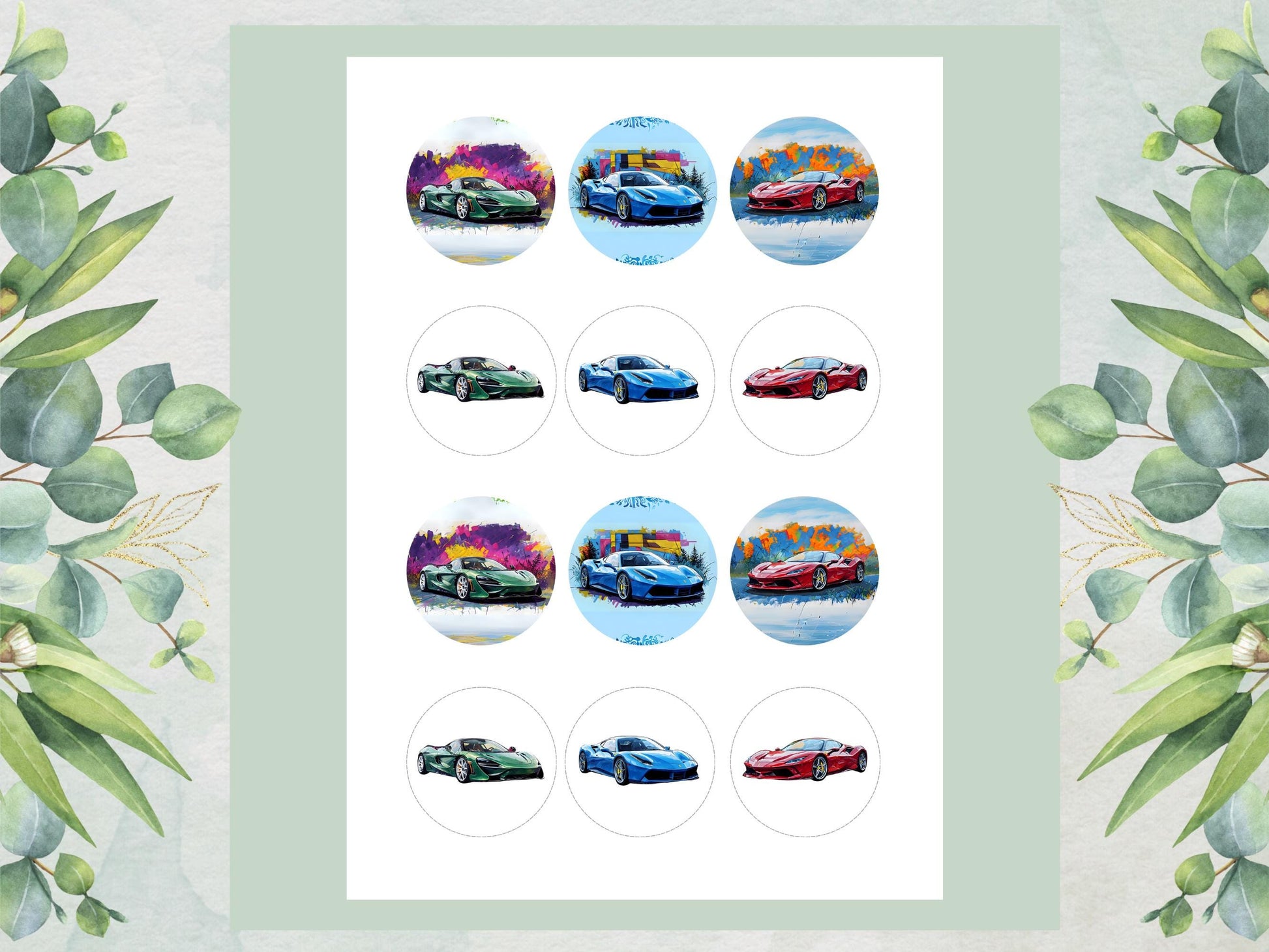 Sports Car Edible Cupcake Toppers – 12 x 2" Pre-Cut