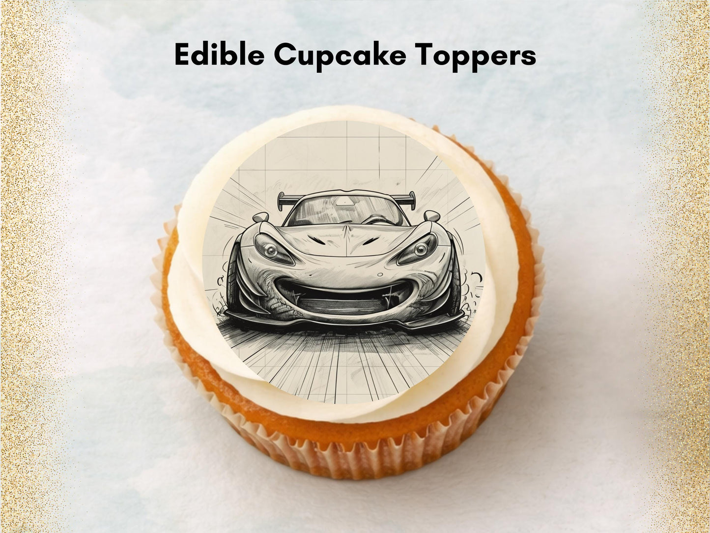 Sports Car Edible Cupcake Toppers – Pre-Cut 2" (Wafer Paper, Card or Icing)