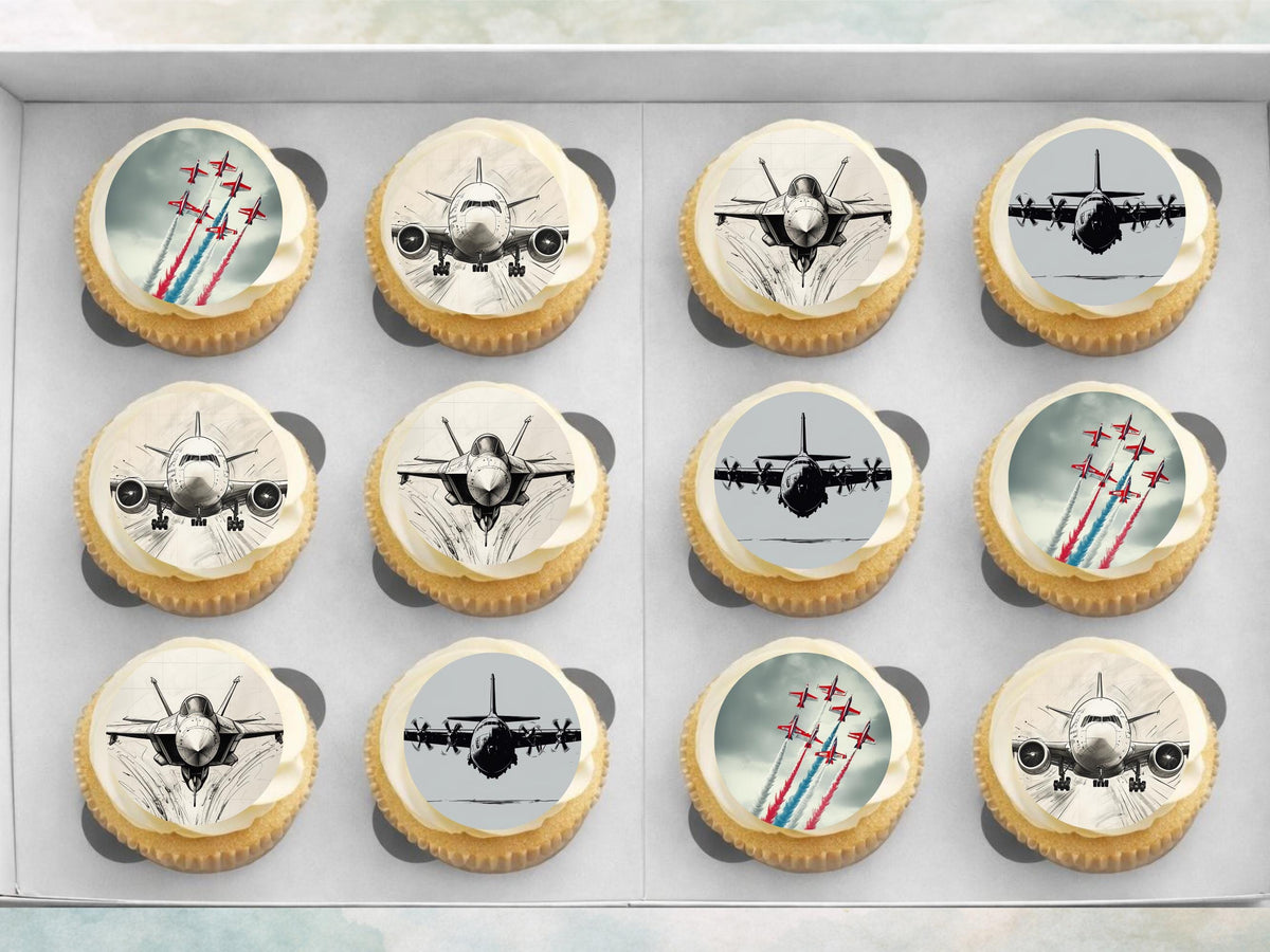 Aeroplane Edible Cupcake Toppers – Aviation Cake Decorations (12 x 2" Pre-cut)