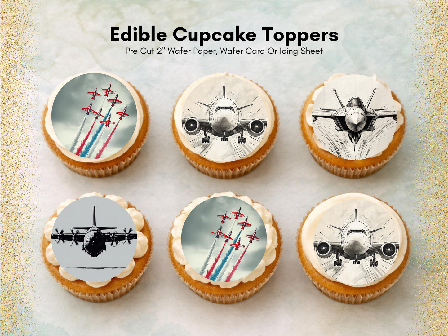 Aeroplane Edible Cupcake Toppers – Aviation Cake Decorations (Pre-cut)