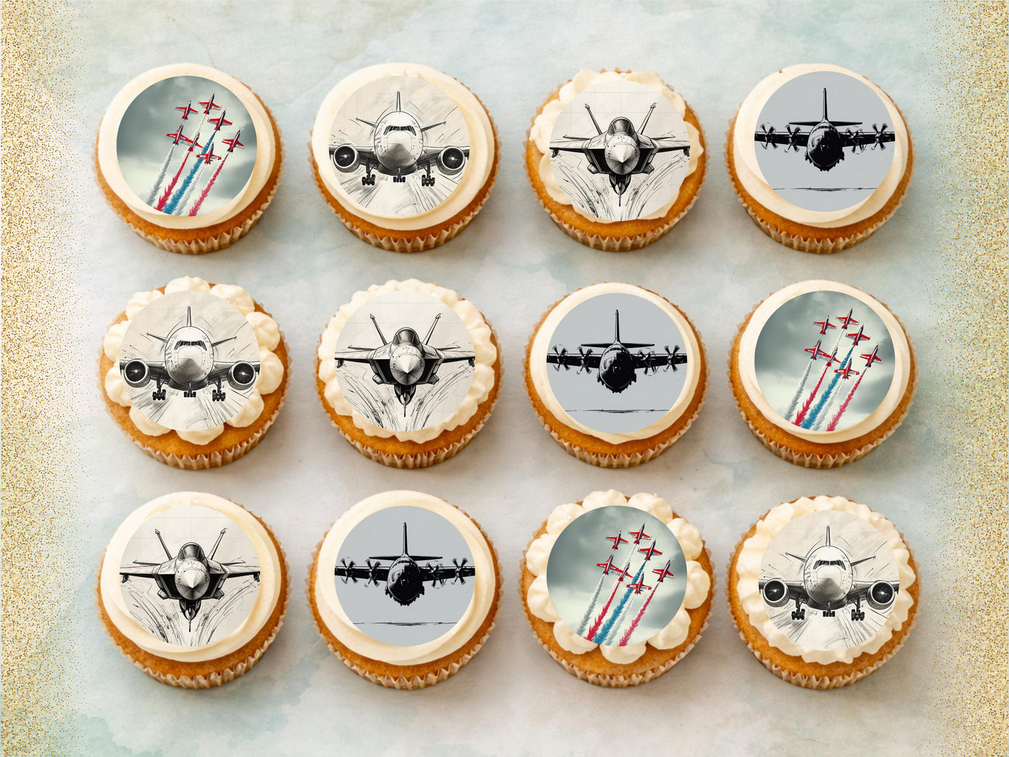 Aeroplane Edible Cupcake Toppers – Aviation Cake Decorations (Pre-cut)