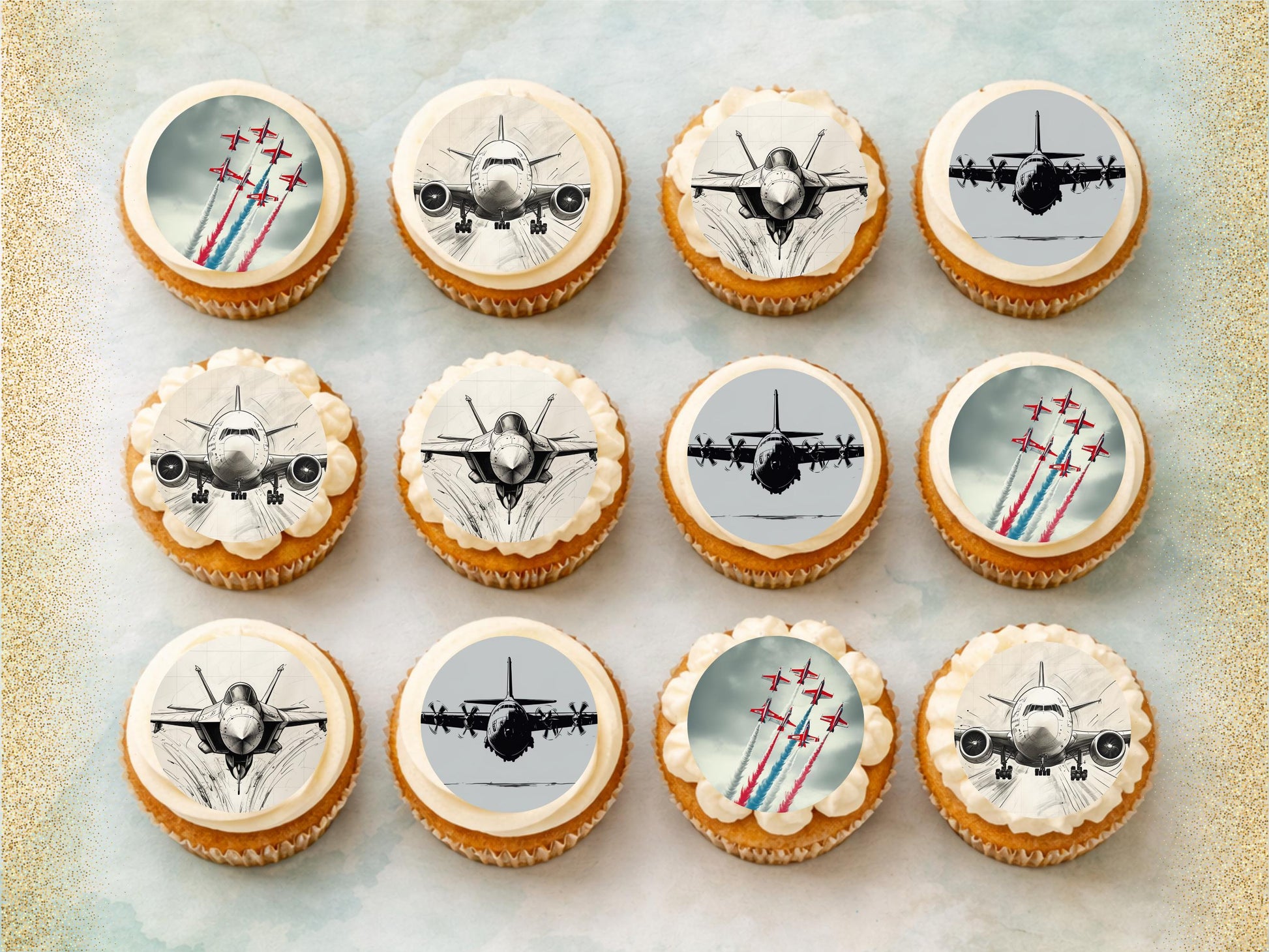 Aeroplane Edible Cupcake Toppers – Aviation Cake Decorations (Pre-cut)