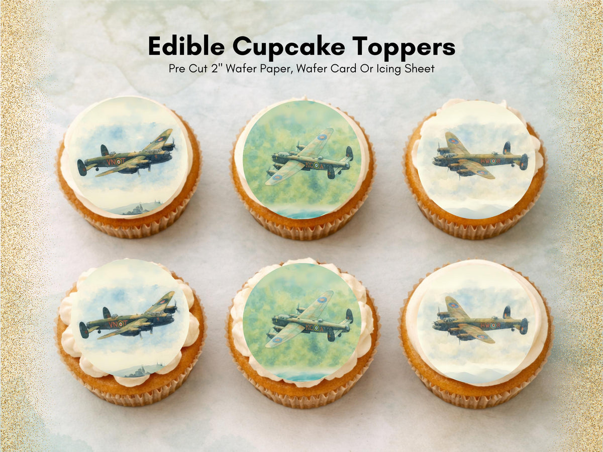 Lancaster Bomber Edible Cupcake Toppers – Aviation Cake Decorations