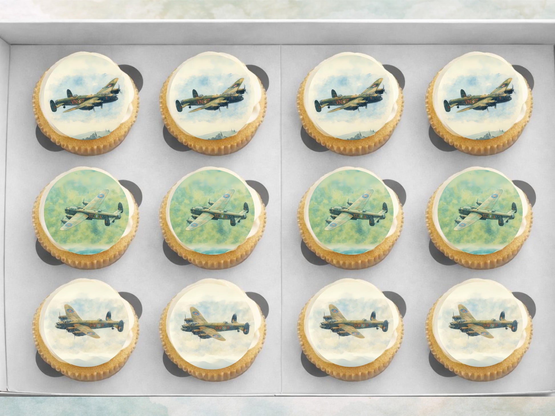 Lancaster Bomber Edible Cupcake Toppers – Aviation Cake Decorations