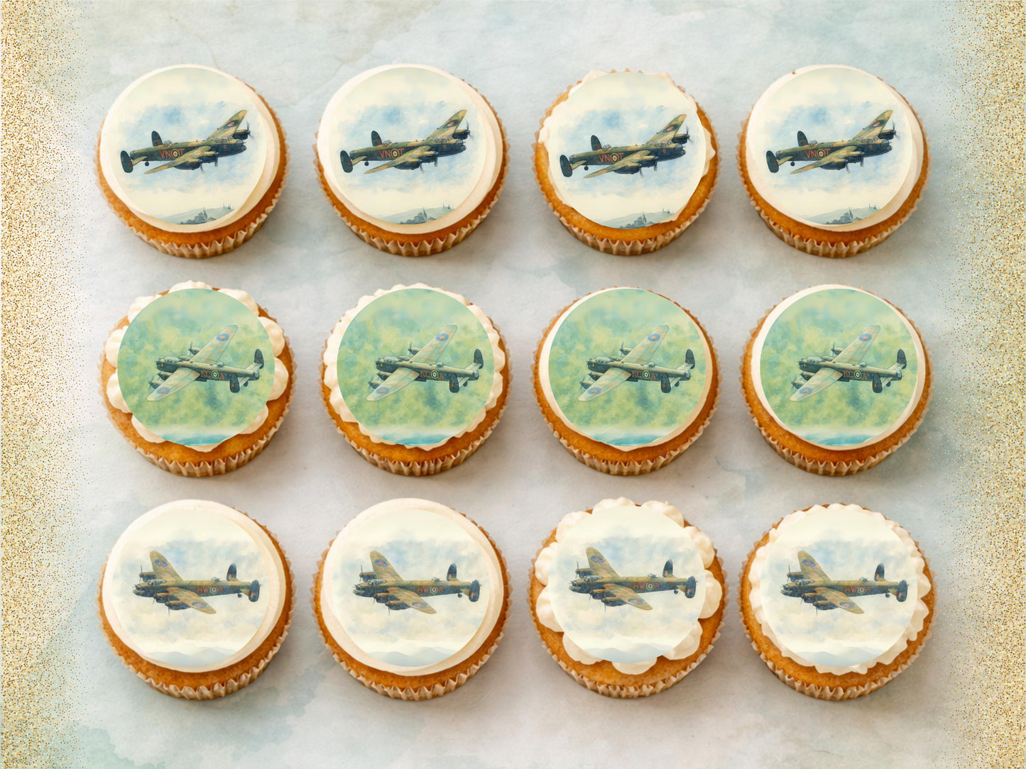 Lancaster Bomber Edible Cupcake Toppers – Aviation Cake Decorations