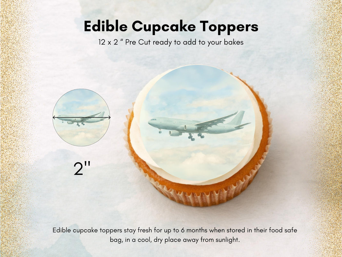 A330 Airplane Edible Cupcake Toppers – Aviation Cake Decorations