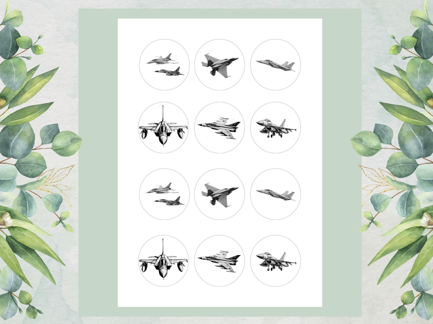 Jet Edible Cupcake Toppers 12 x 2"– Pre cut Wafer Paper, Card or Icing Sheet, Jet Airshow Cake and Cookie Decorations