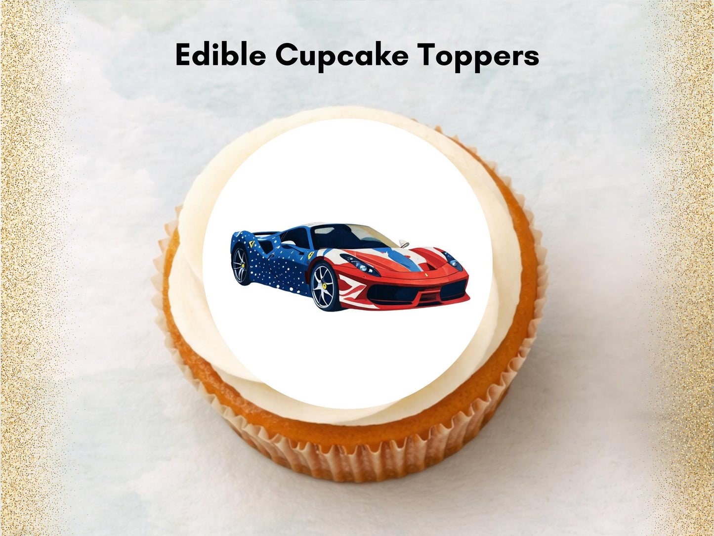 Sports Car Edible Cupcake Toppers - 2" Wafer Paper, Card, Icing Sheet