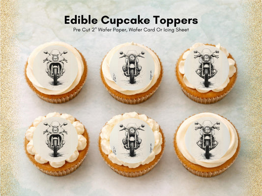 Motorbike Edible Cupcake Toppers 12 x 2" Precut Wafer Paper, Card or Icing Sheet