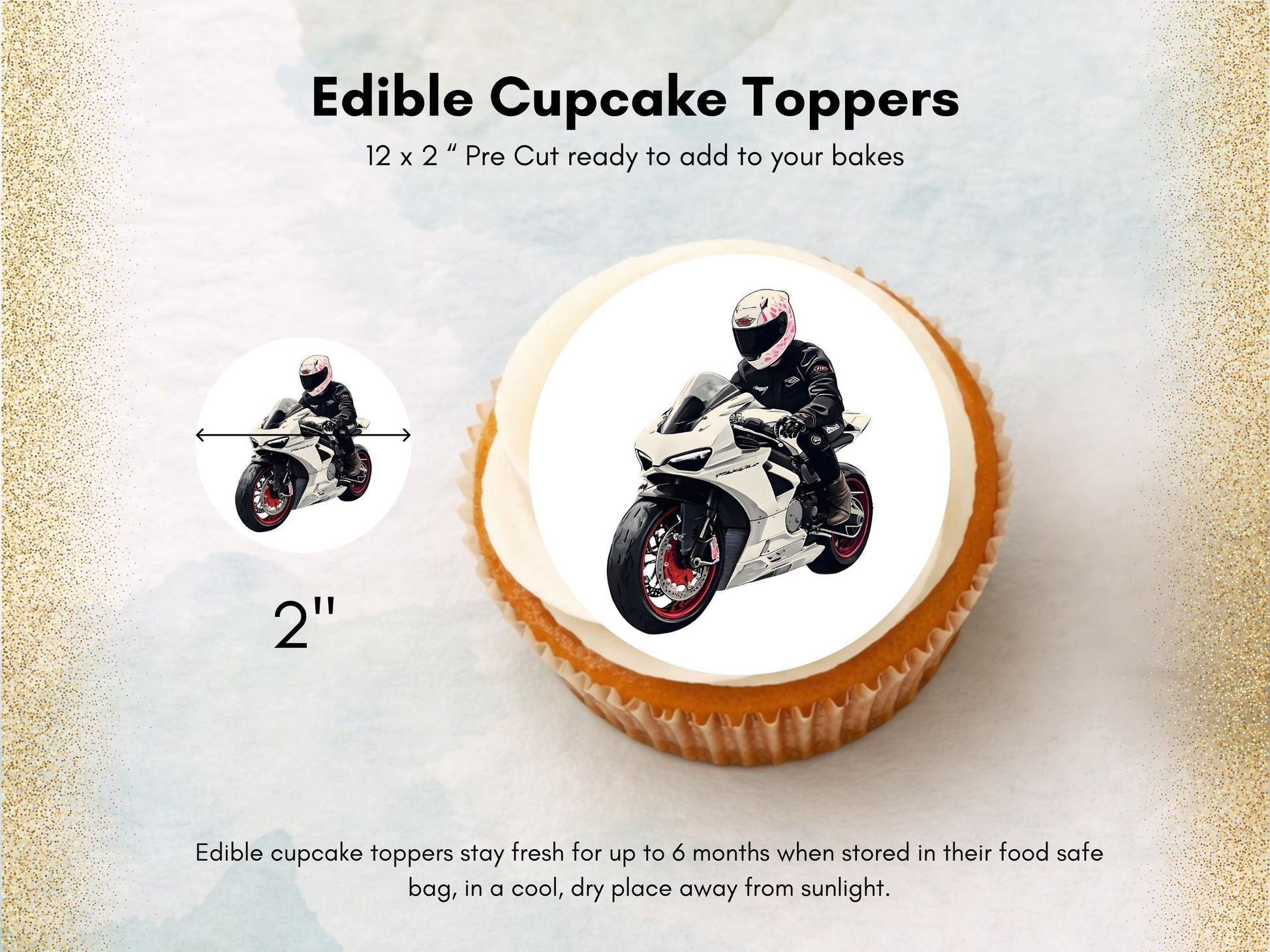 Motorbike Cupcake Toppers - 12 Edible Motorcycle Decorations