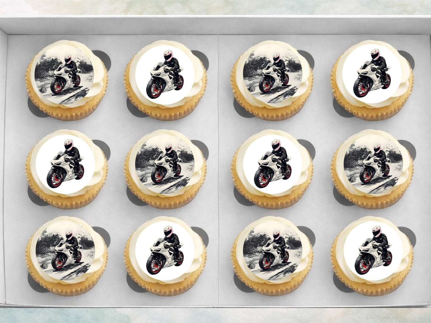 Motorbike Cupcake Toppers - 12 Edible Motorcycle Decorations