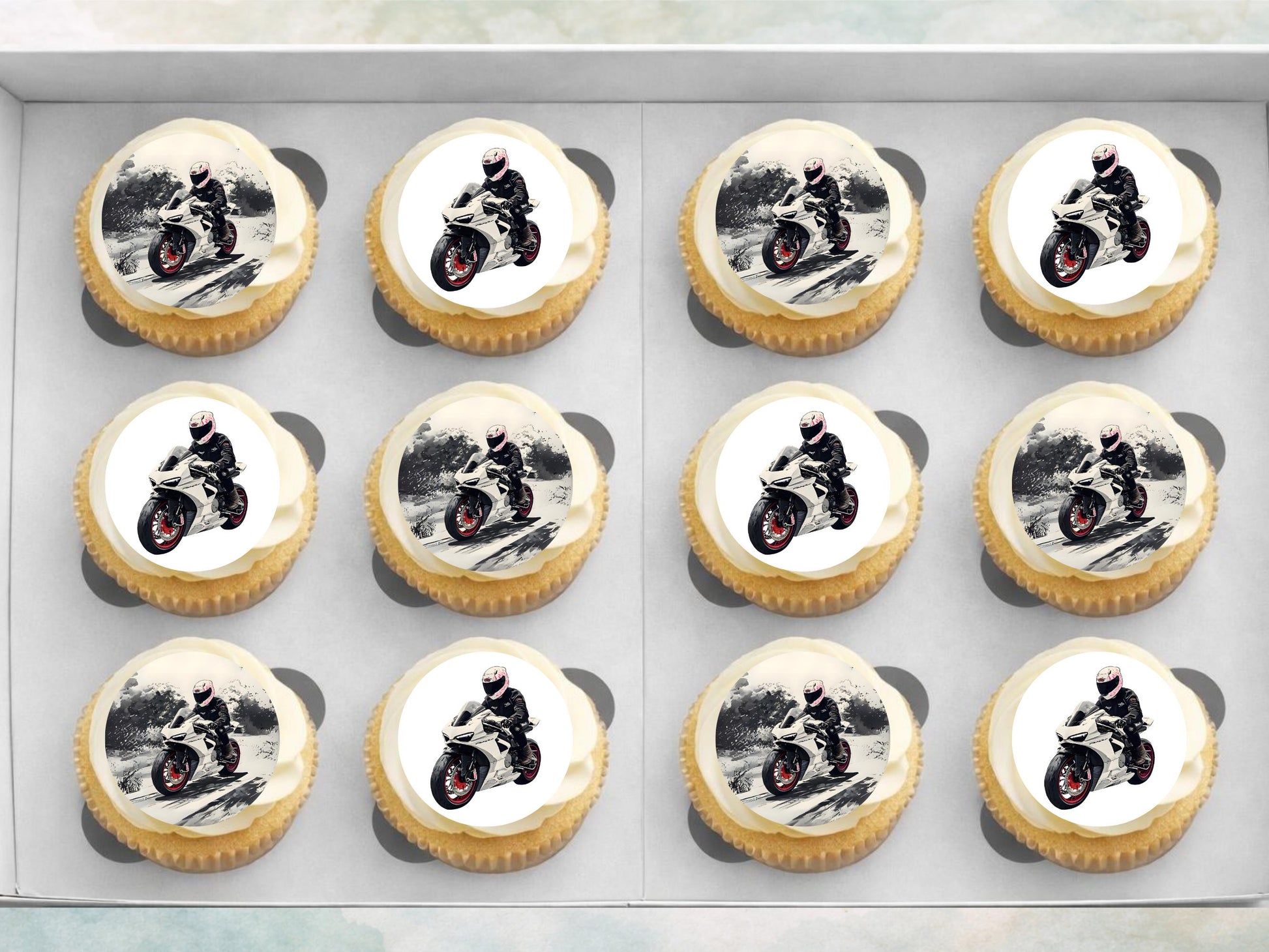 Motorbike Cupcake Toppers - 12 Edible Motorcycle Decorations