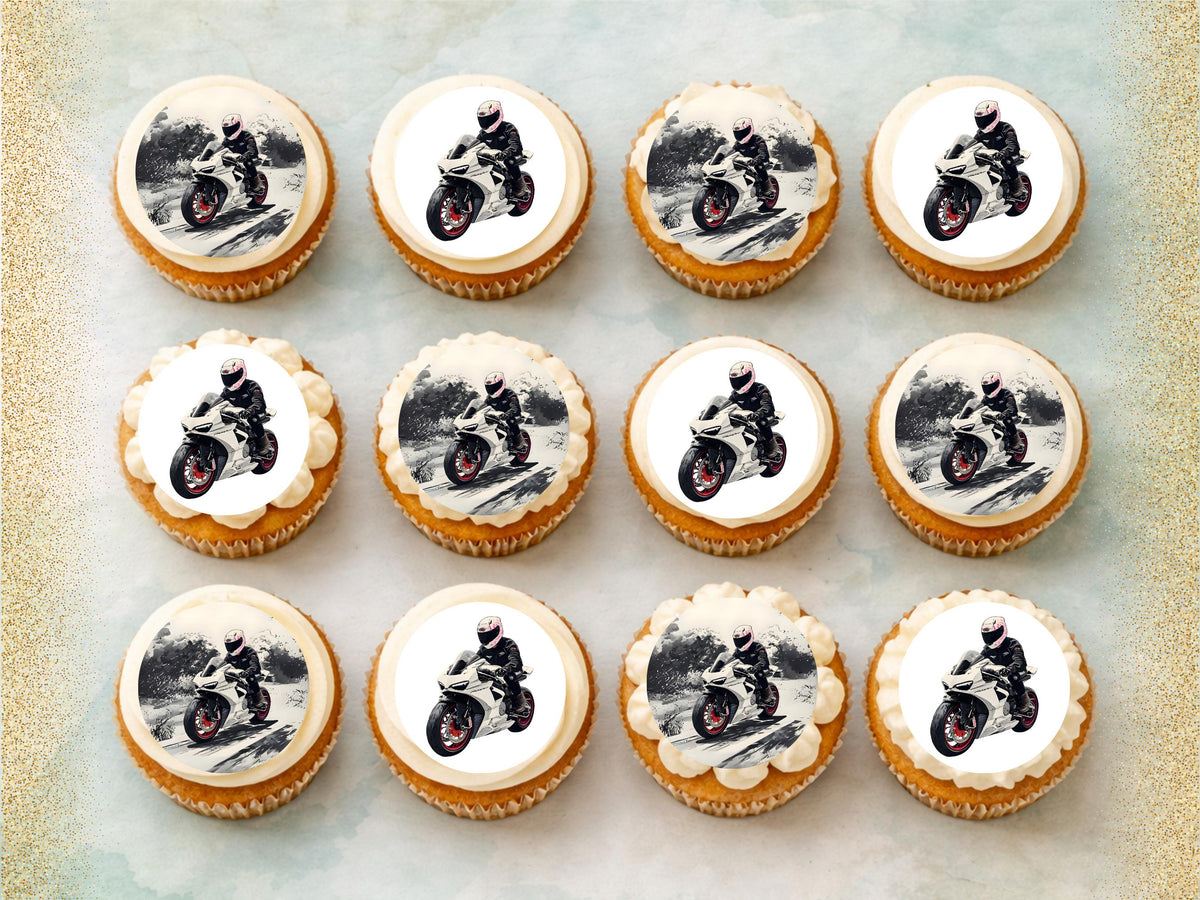Motorbike Cupcake Toppers - 12 Edible Motorcycle Decorations