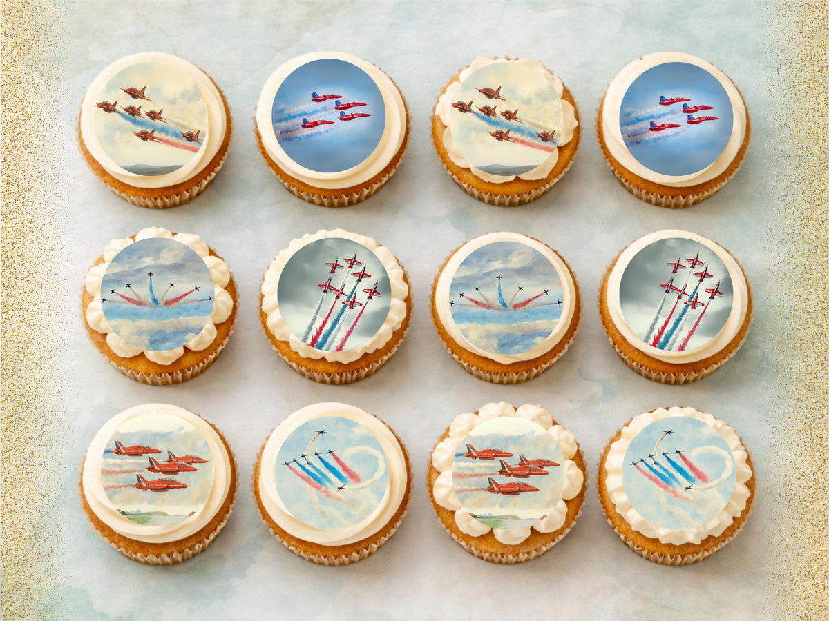 Jet Airshow Edible Cupcake Toppers – Airplane Cake Decoration