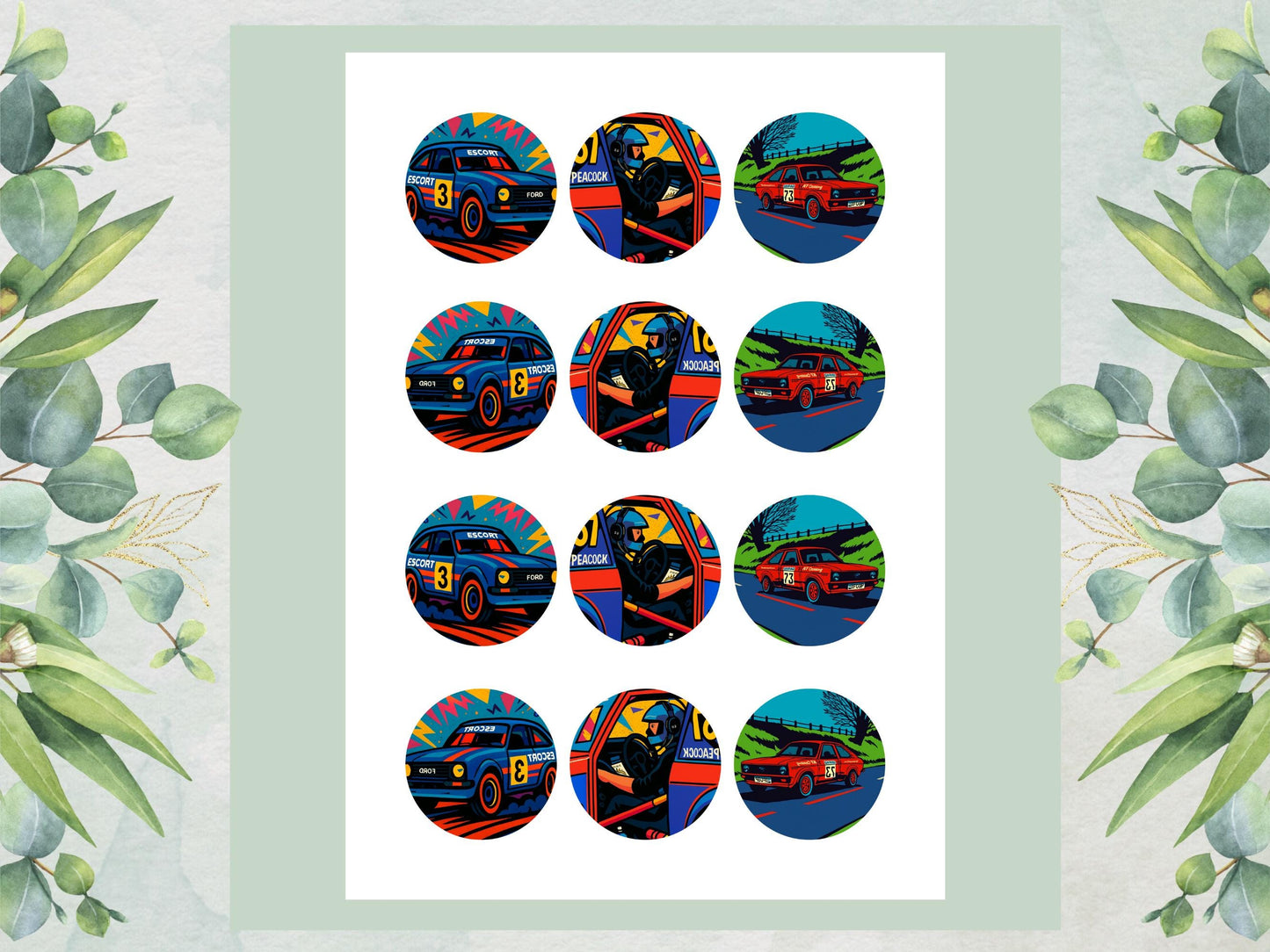 Vintage Rally Car Edible Cupcake Toppers – Motorsport Party Decor