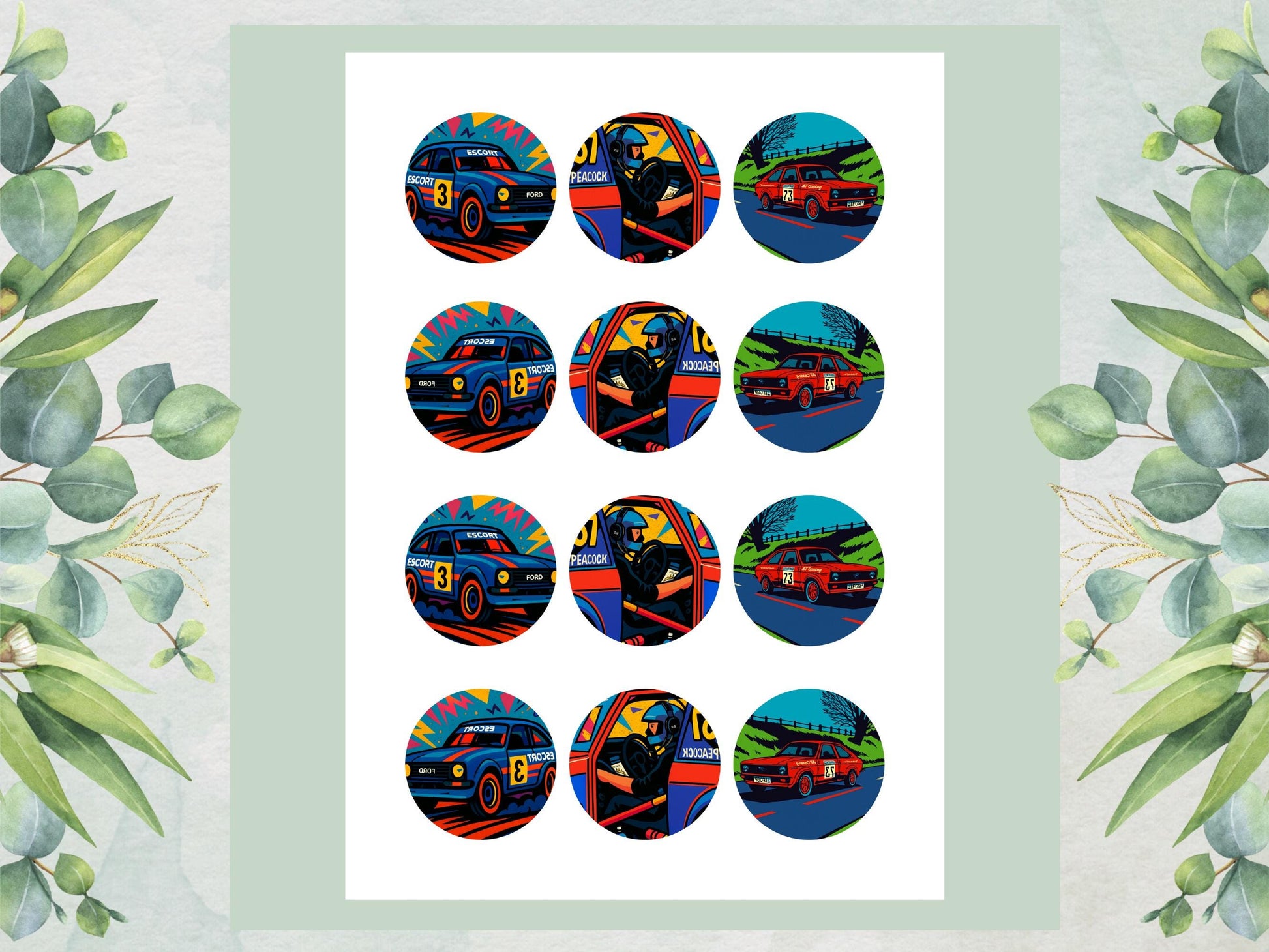 Vintage Rally Car Edible Cupcake Toppers – Motorsport Party Decor