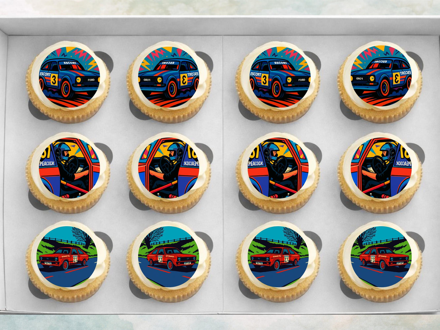 Vintage Rally Car Edible Cupcake Toppers – Motorsport Party Decor