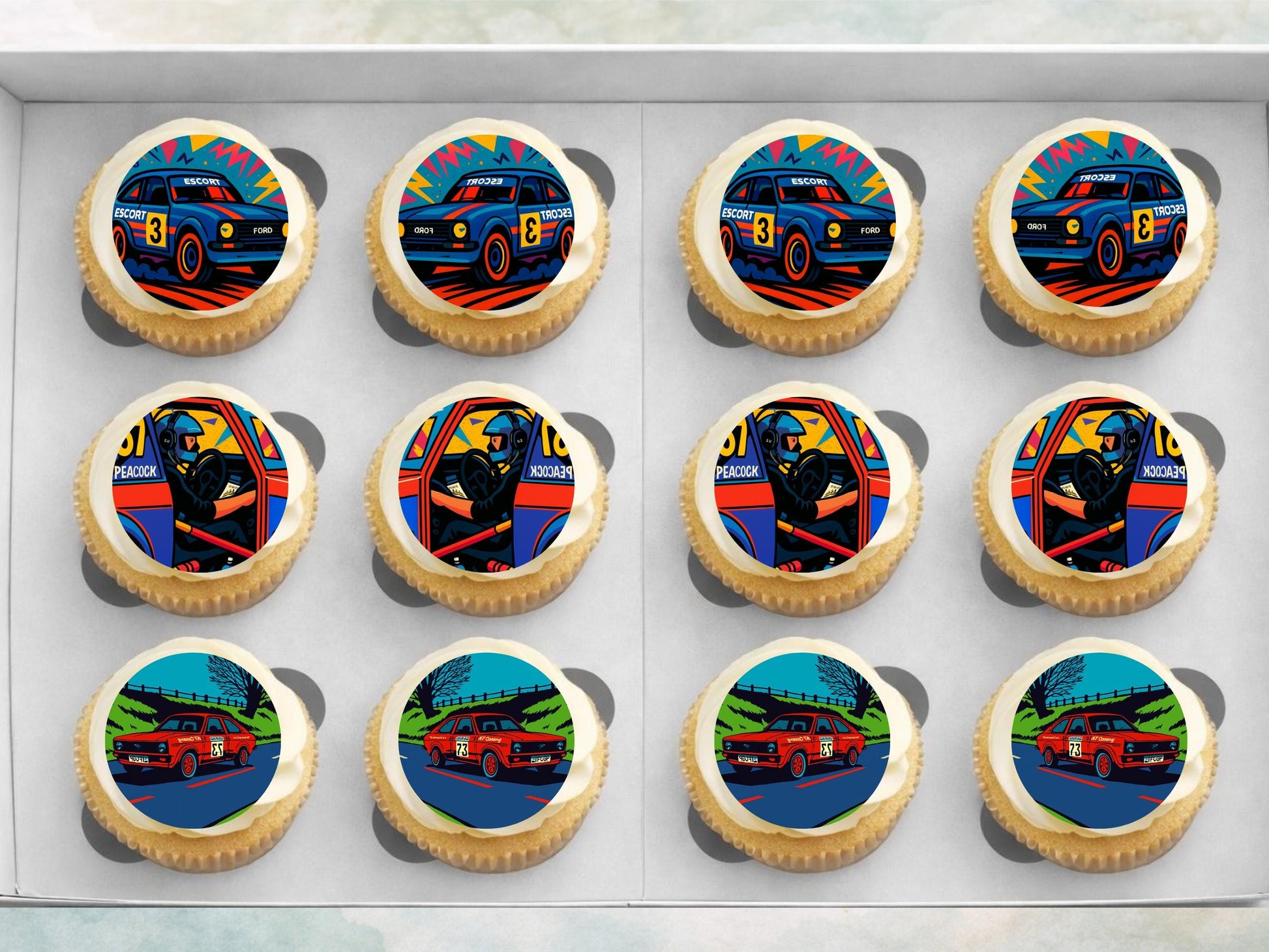 Vintage Rally Car Edible Cupcake Toppers – Motorsport Party Decor