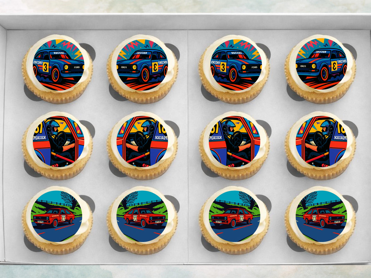 Vintage Rally Car Edible Cupcake Toppers – Motorsport Party Decor