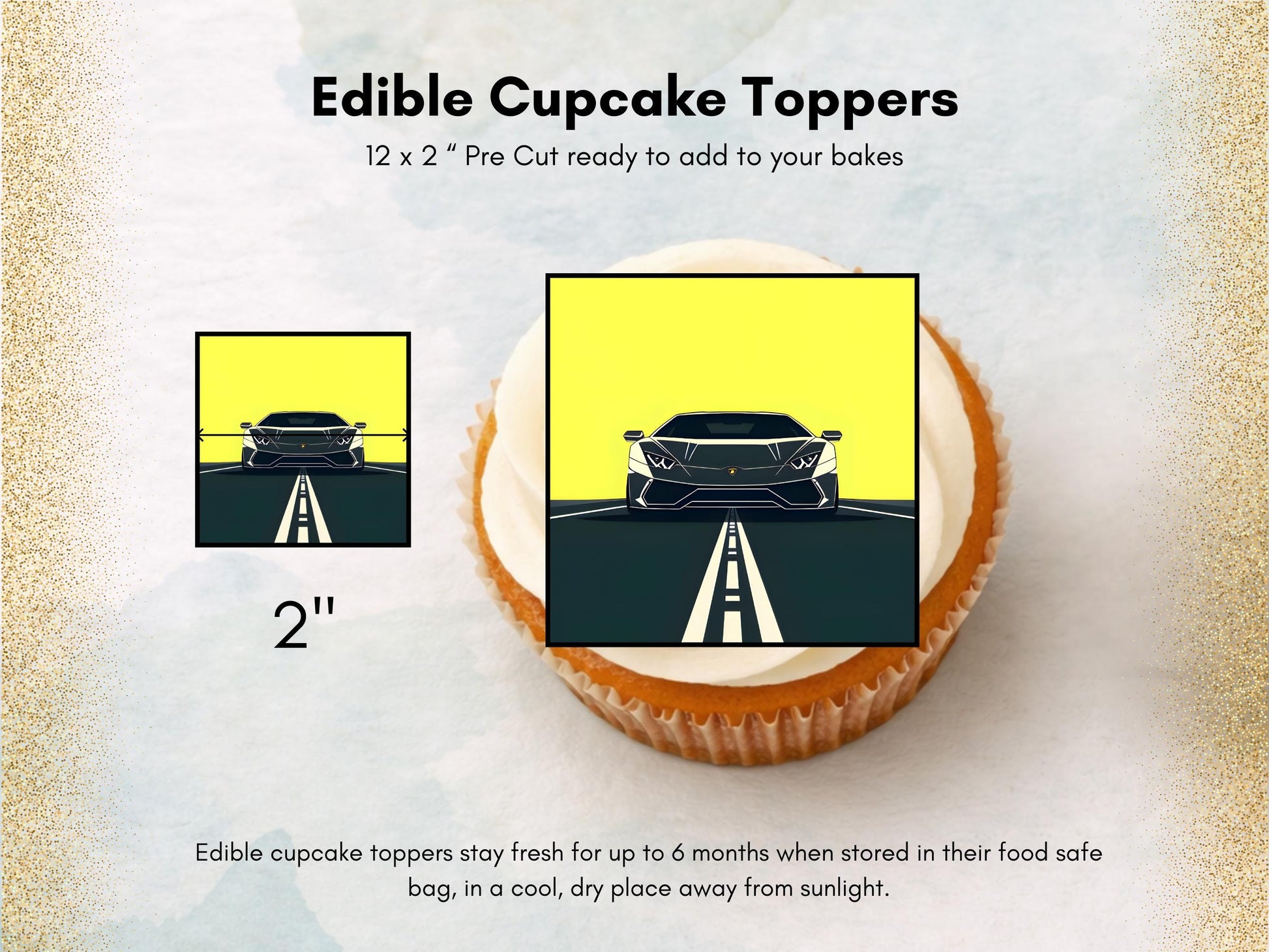 Sports Car Edible Cupcake Toppers – Racing Party Decorations