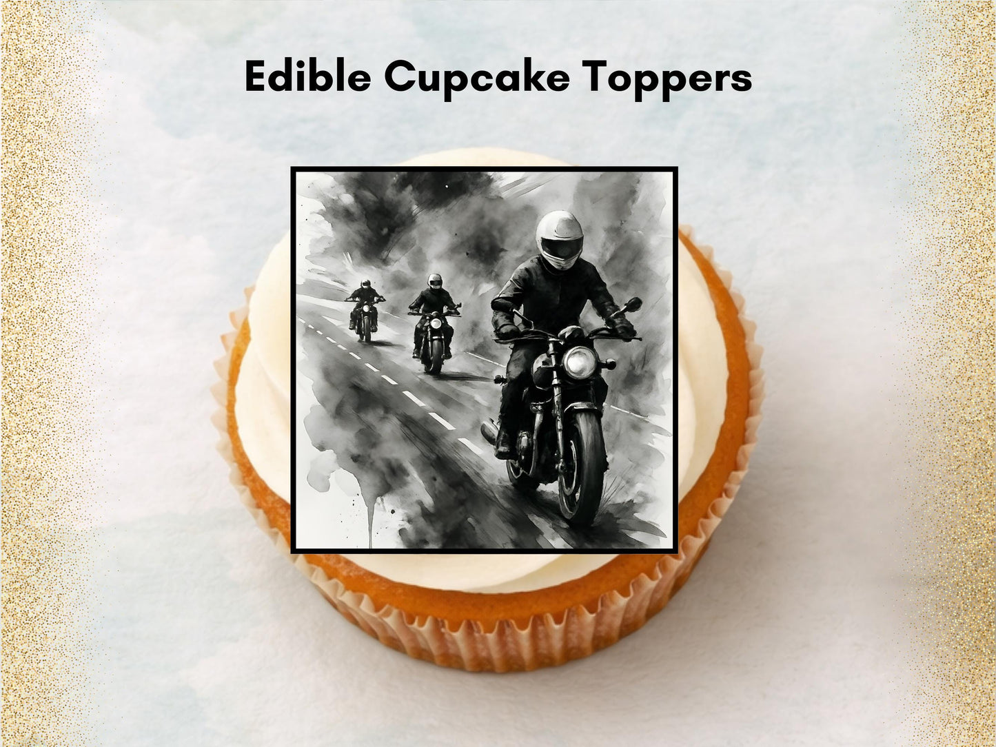 Motorbike Cupcake Toppers - Biker Party Decoration (Wafer Paper, Card or Icing Sheet)