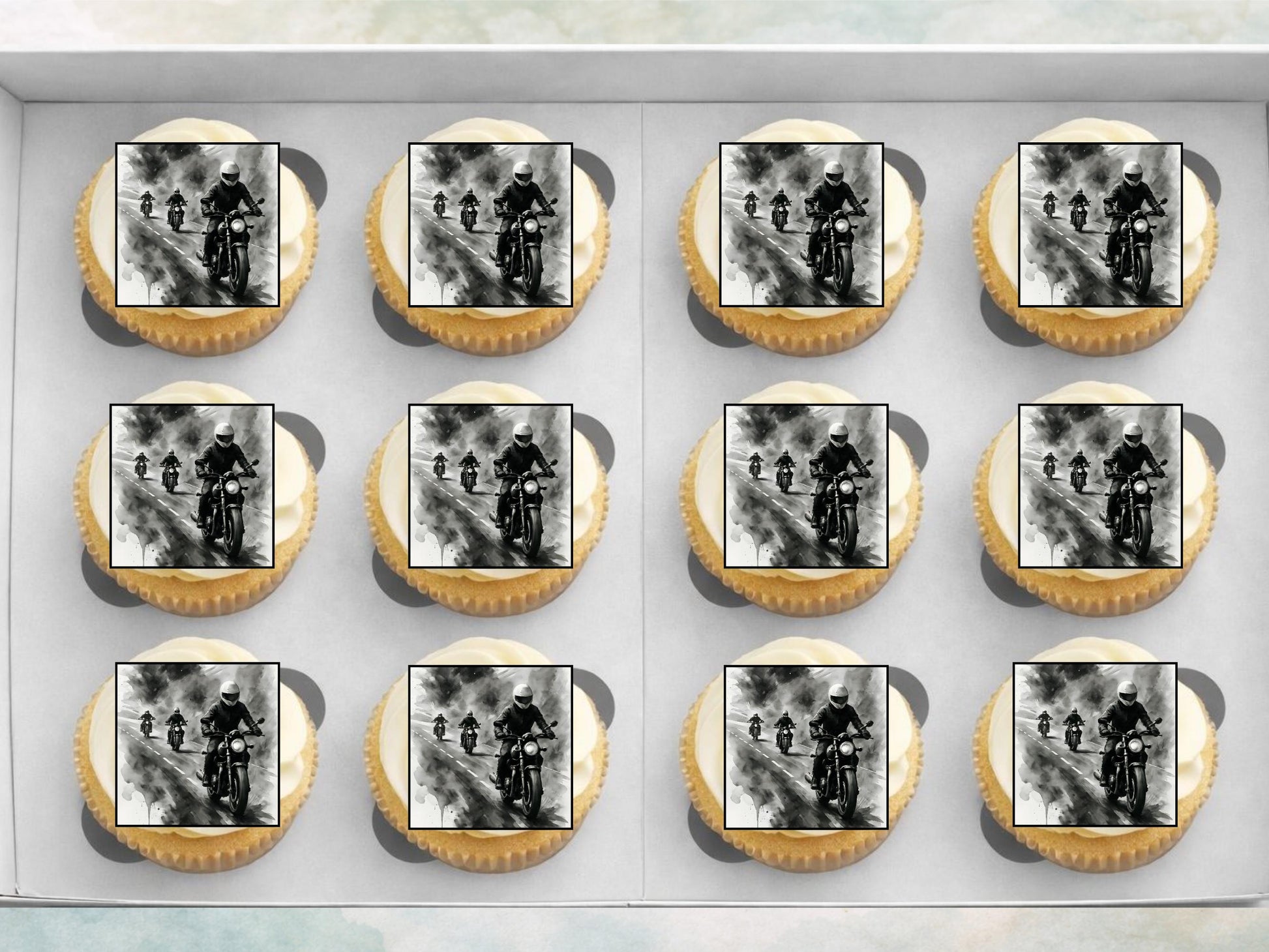 Motorbike Cupcake Toppers - Biker Party Decoration (Wafer Paper, Card or Icing Sheet)