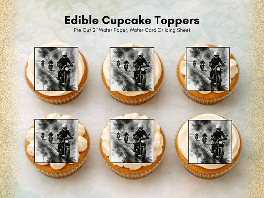 Motorbike Cupcake Toppers - Biker Party Decoration (Wafer Paper, Card or Icing Sheet)