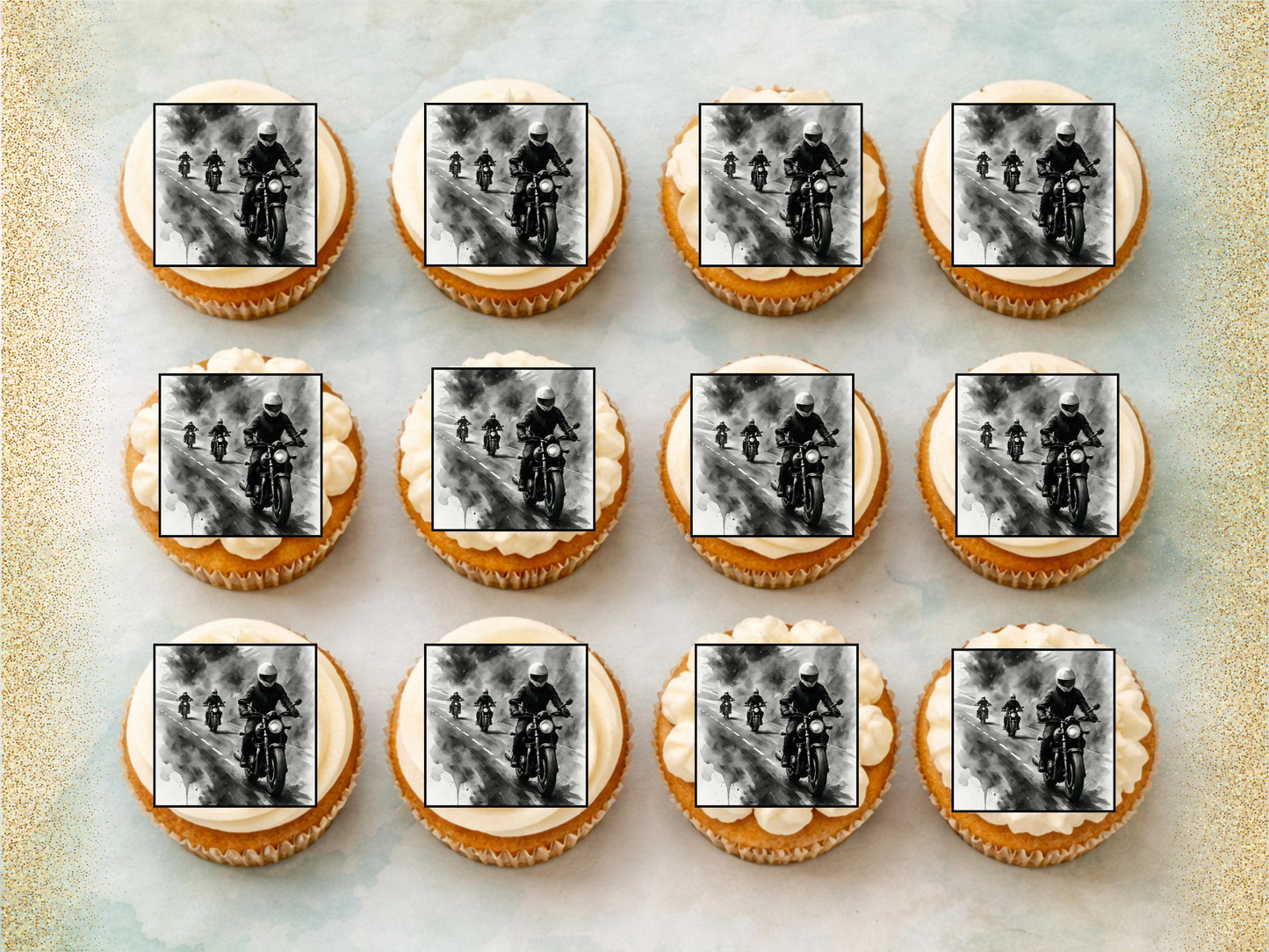 Motorbike Cupcake Toppers - Biker Party Decoration (Wafer Paper, Card or Icing Sheet)