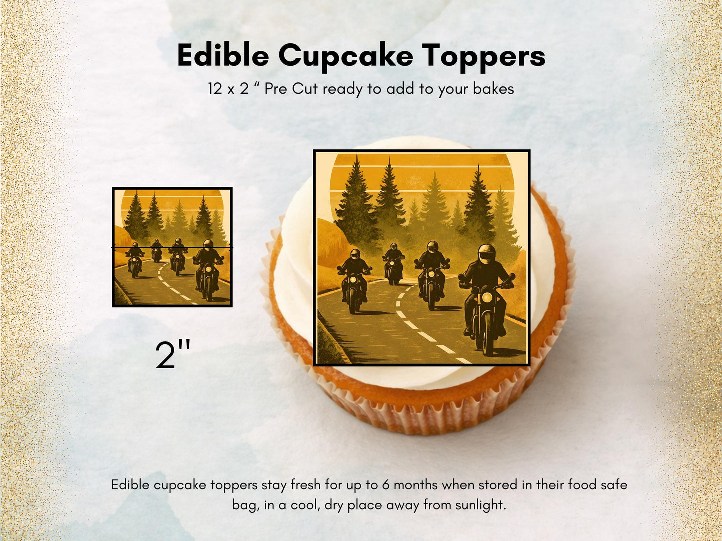 Motorcycle Cupcake Toppers – Precut Edible Decorations (2")