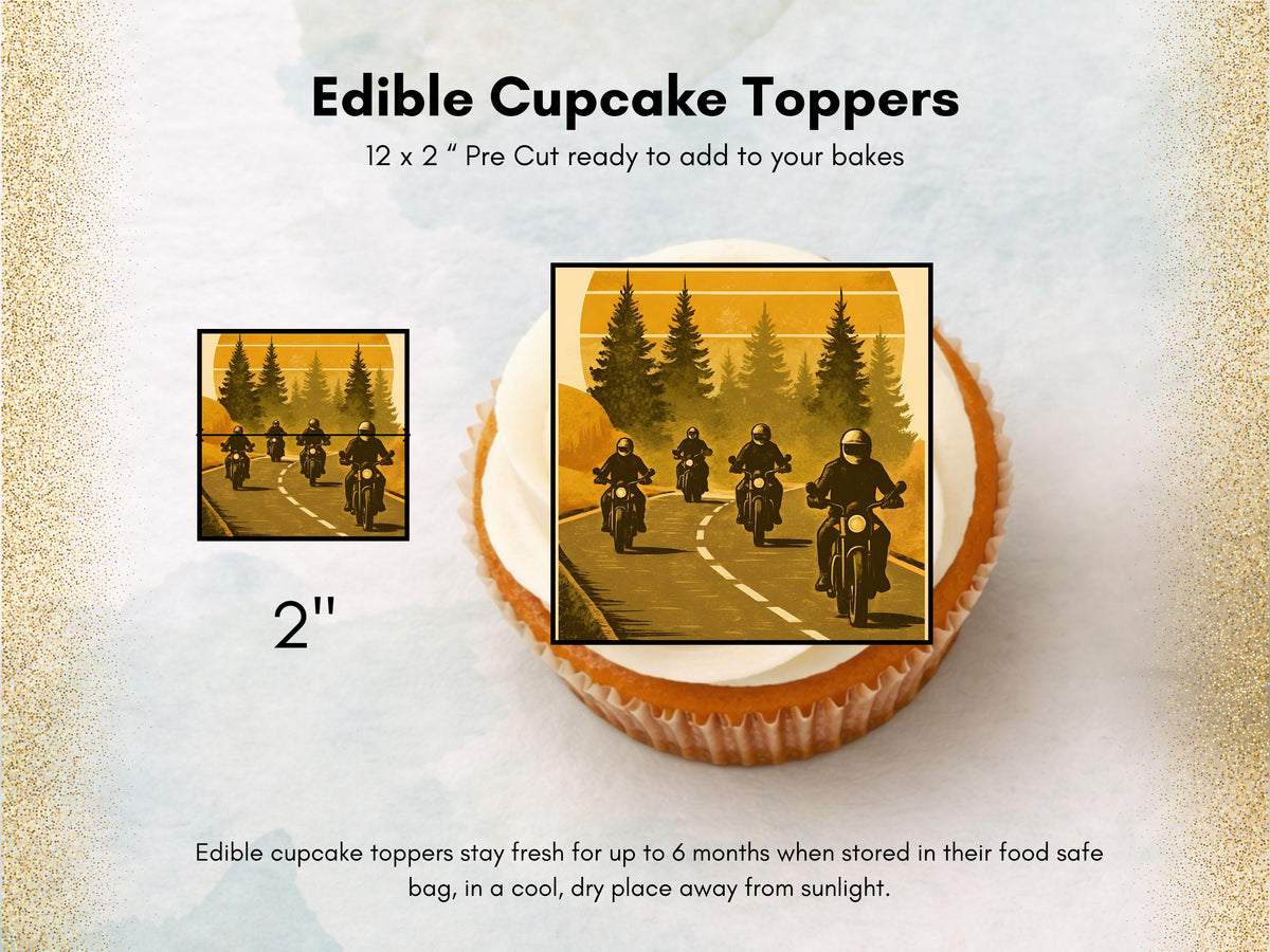 Motorcycle Cupcake Toppers – Precut Edible Decorations (2")