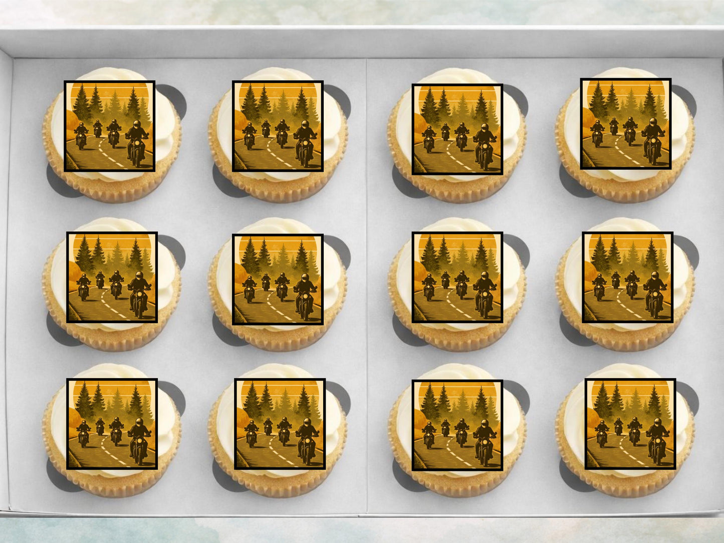 Motorcycle Cupcake Toppers – Precut Edible Decorations (2")