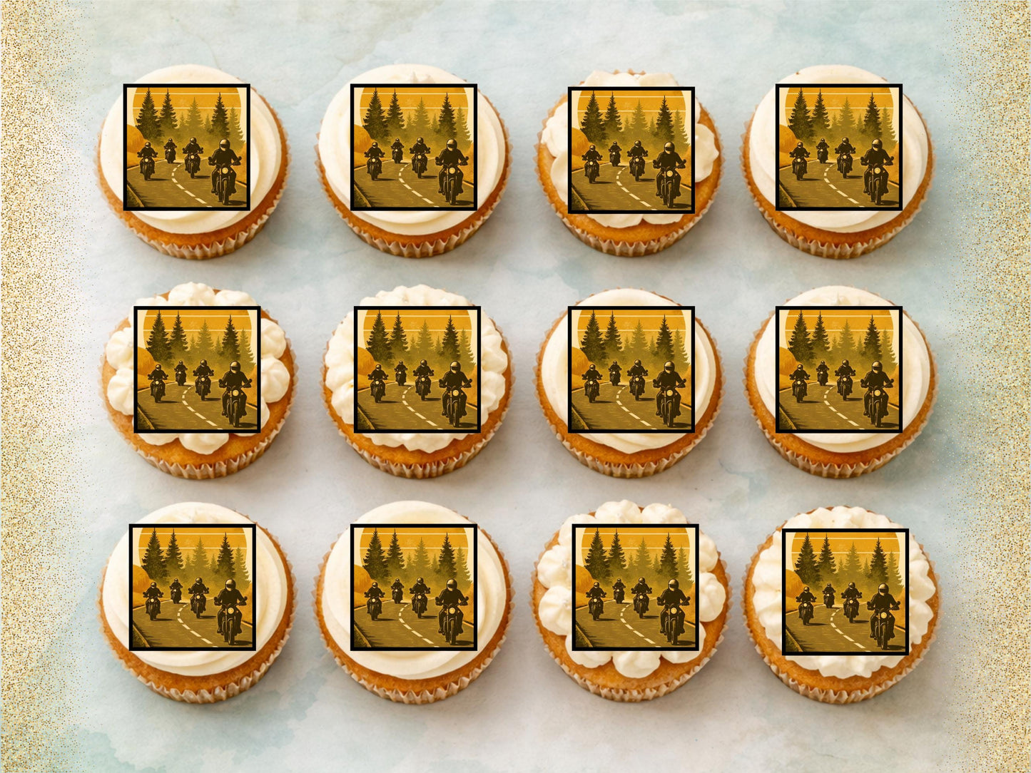 Motorcycle Cupcake Toppers – Precut Edible Decorations (2")