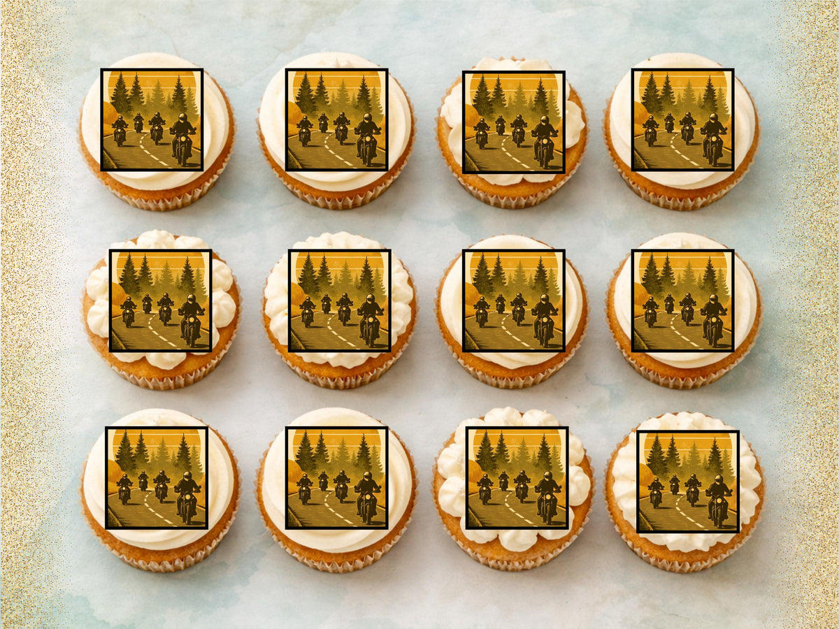 Motorcycle Cupcake Toppers – Precut Edible Decorations (2")