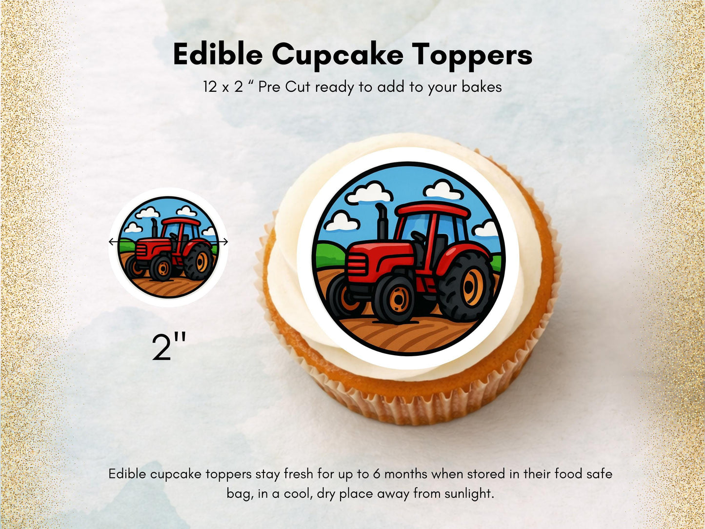 Tractor Edible Cupcake Toppers – Precut 2" Birthday Cake Decoration