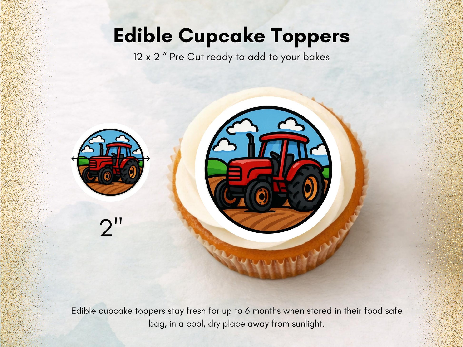 Tractor Edible Cupcake Toppers – Precut 2" Birthday Cake Decoration