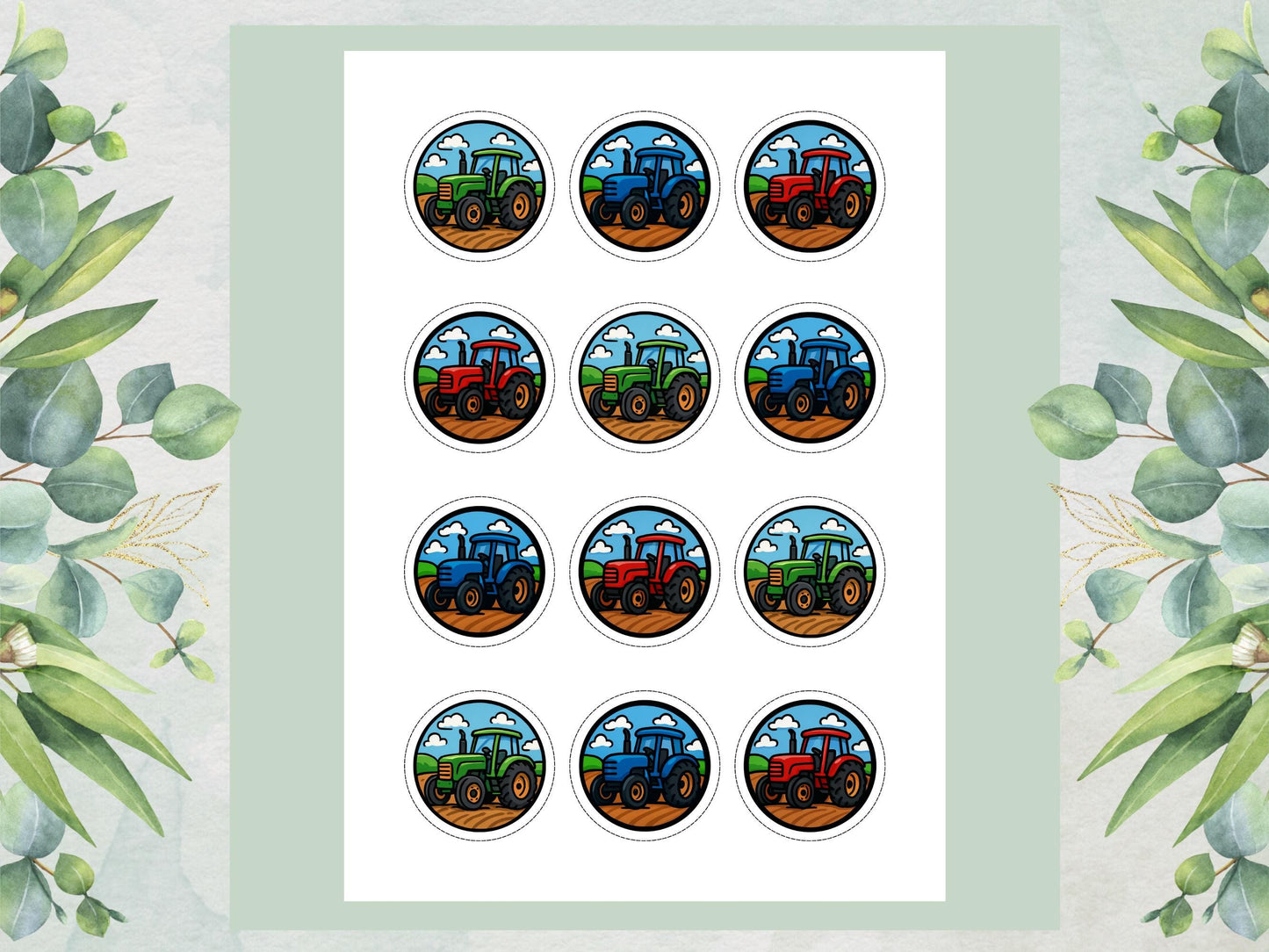 Tractor Edible Cupcake Toppers – Precut 2" Birthday Cake Decoration