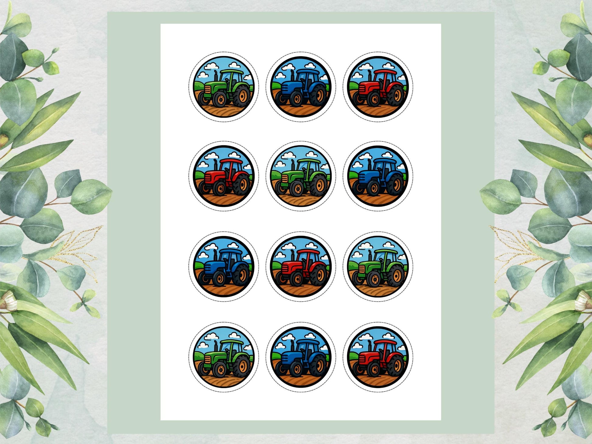 Tractor Edible Cupcake Toppers – Precut 2" Birthday Cake Decoration