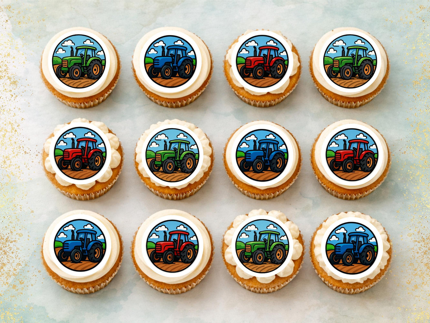 Tractor Edible Cupcake Toppers – Precut 2" Birthday Cake Decoration