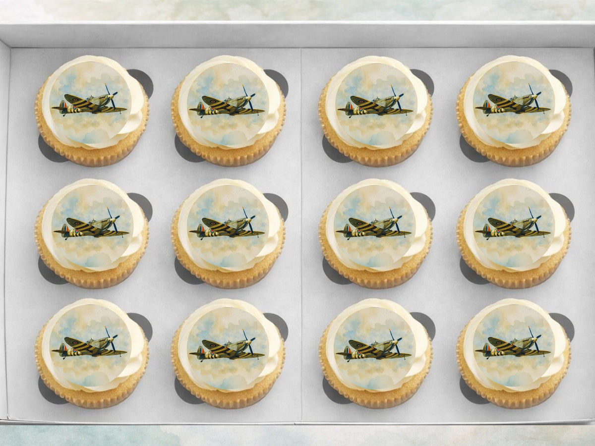 Spitfire Airplane Edible Cupcake Toppers – Airshow Cake Decorations