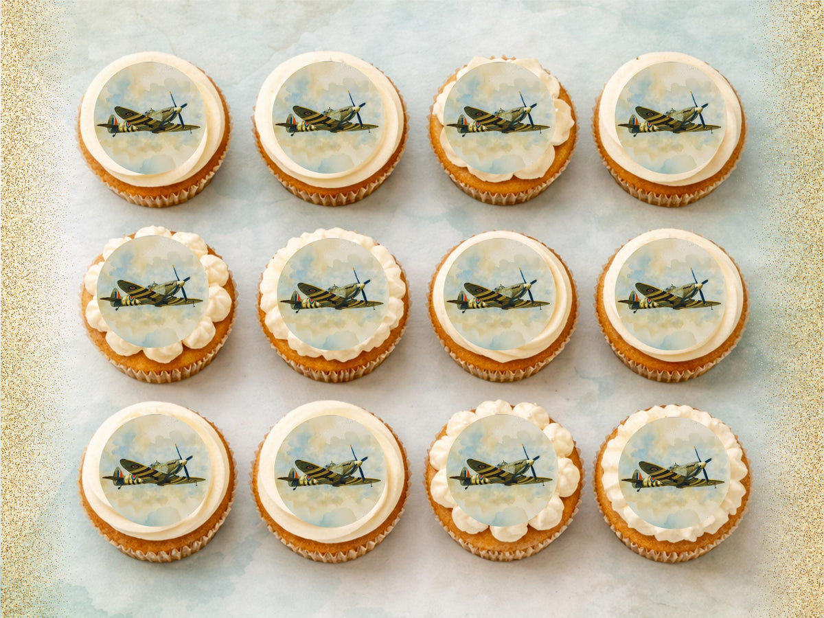 Spitfire Airplane Edible Cupcake Toppers – Airshow Cake Decorations