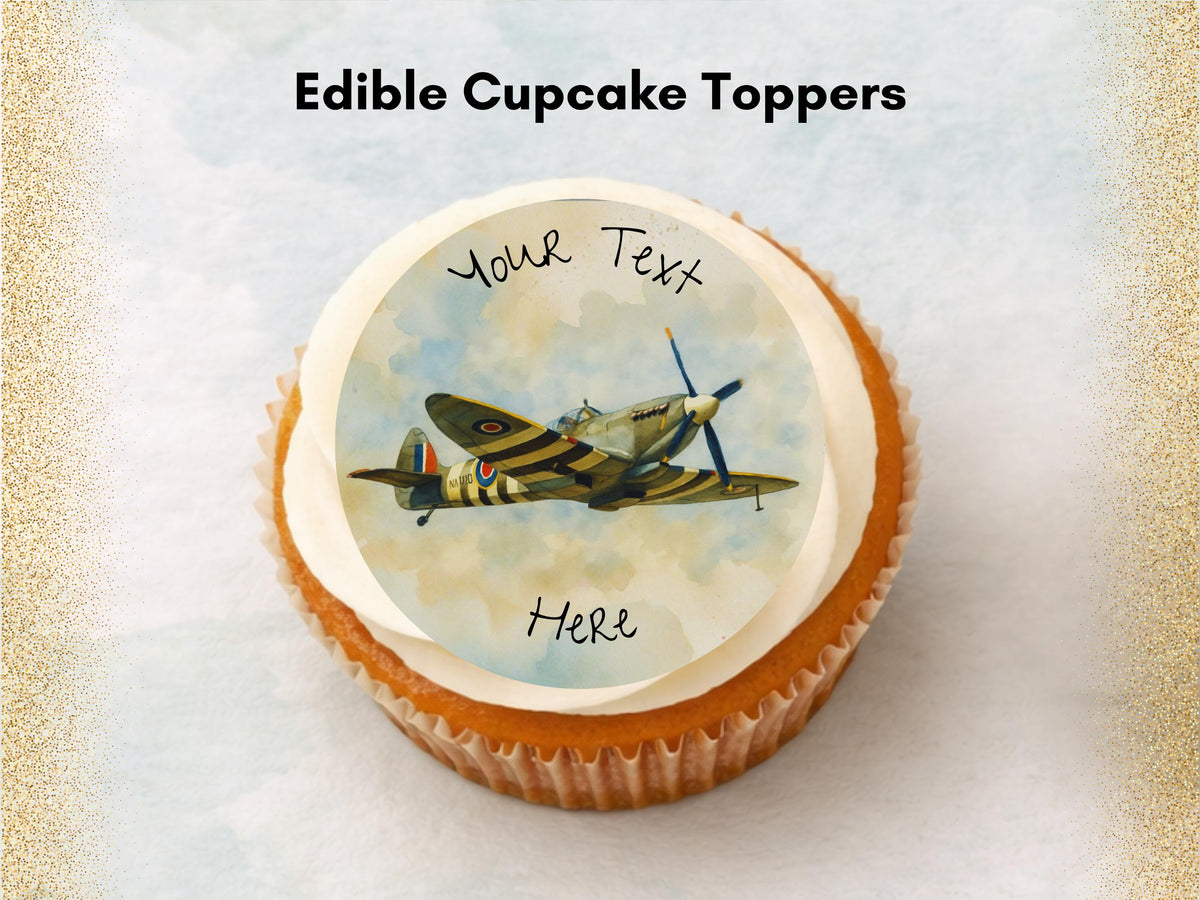 Personalised Spitfire Airplane Edible Cupcake Toppers – Airshow Cake Decorations