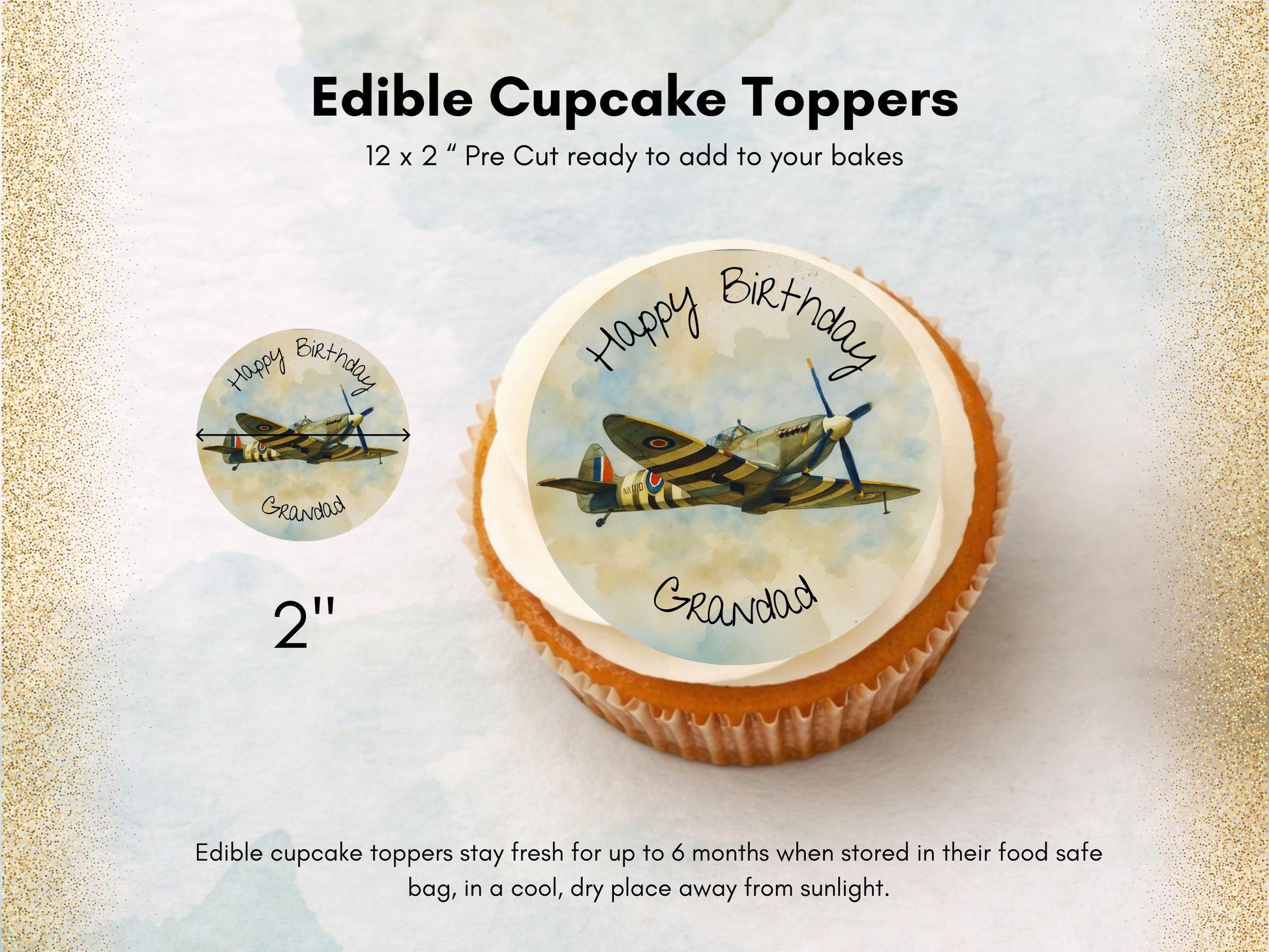 Personalised Spitfire Airplane Edible Cupcake Toppers – Airshow Cake Decorations
