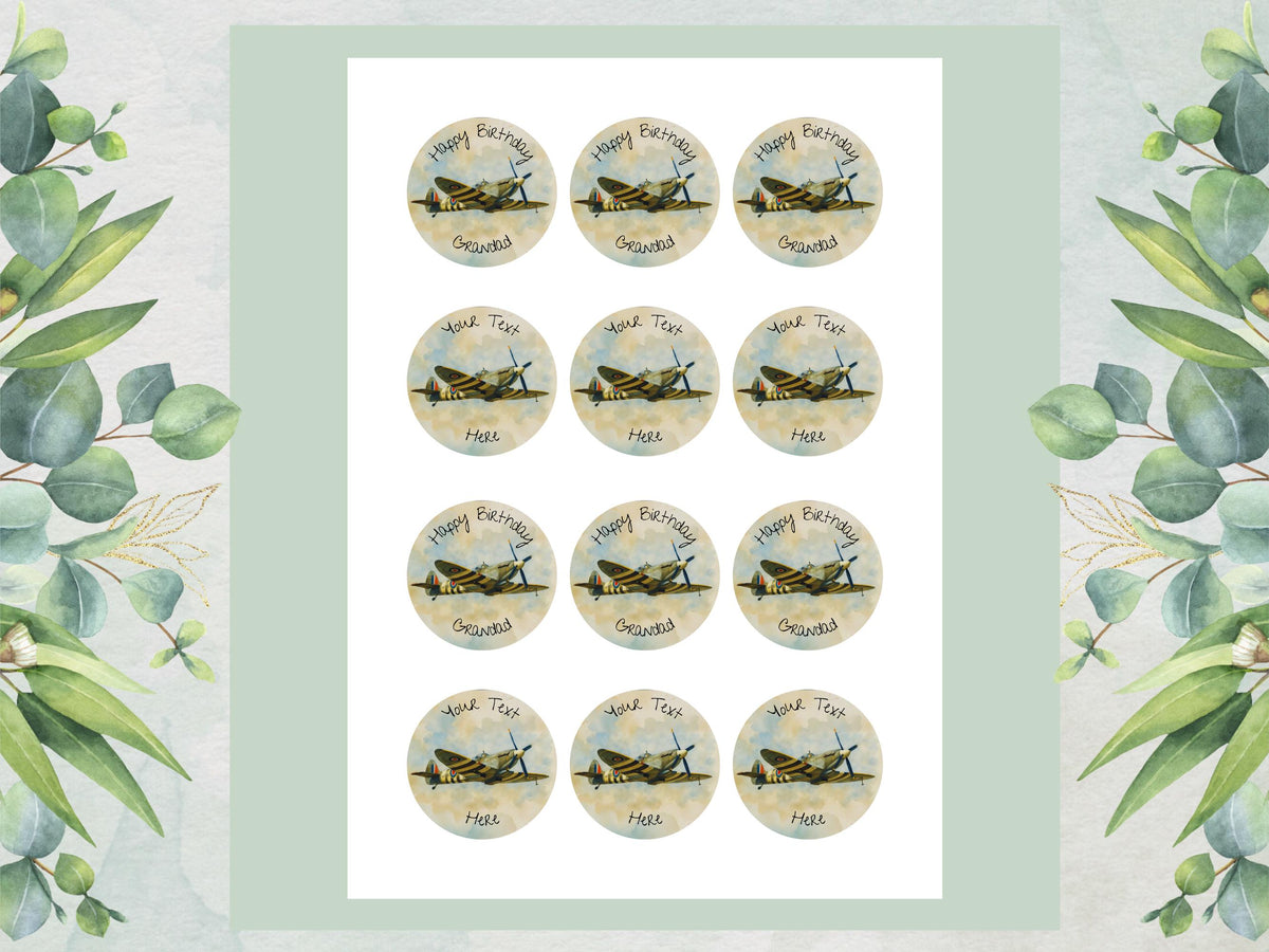 Personalised Spitfire Airplane Edible Cupcake Toppers – Airshow Cake Decorations