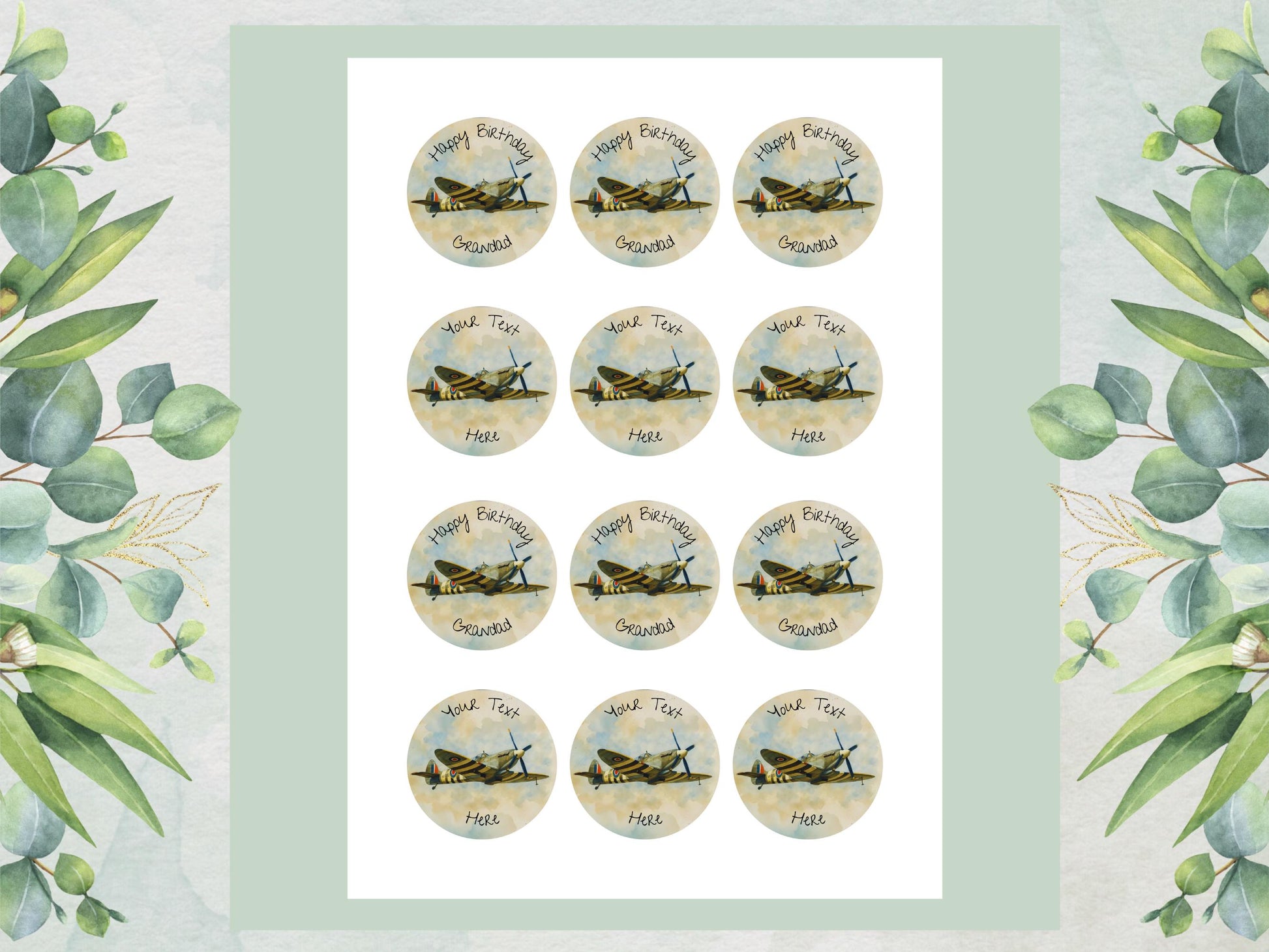 Personalised Spitfire Airplane Edible Cupcake Toppers – Airshow Cake Decorations