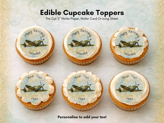 Personalised Spitfire Airplane Edible Cupcake Toppers – Airshow Cake Decorations