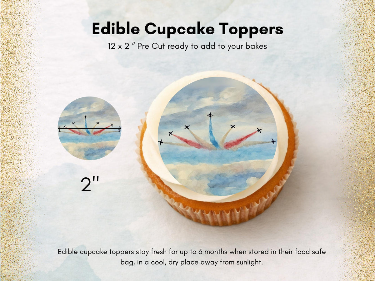 Jet Airplane Edible Cupcake Toppers – Aviation Cake Decorations (Pre-cut)
