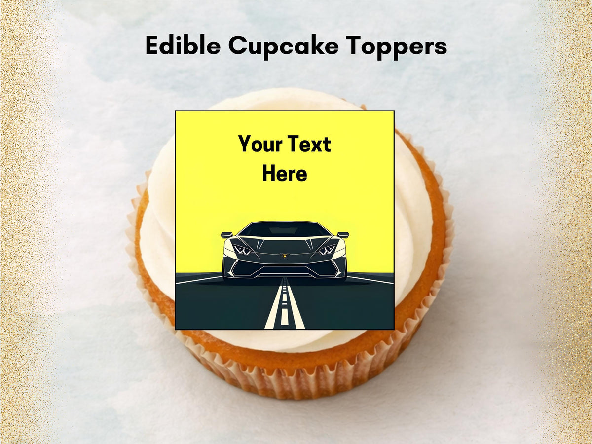 Personalised Sports Car Edible Cupcake Toppers - 2" Wafer Paper, Card, Icing Sheet