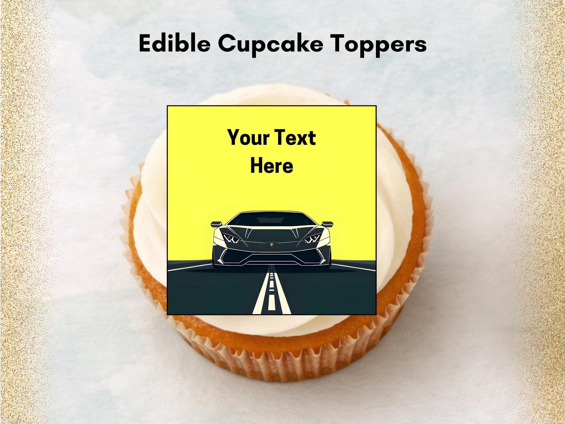 Personalised Sports Car Edible Cupcake Toppers - 2" Wafer Paper, Card, Icing Sheet