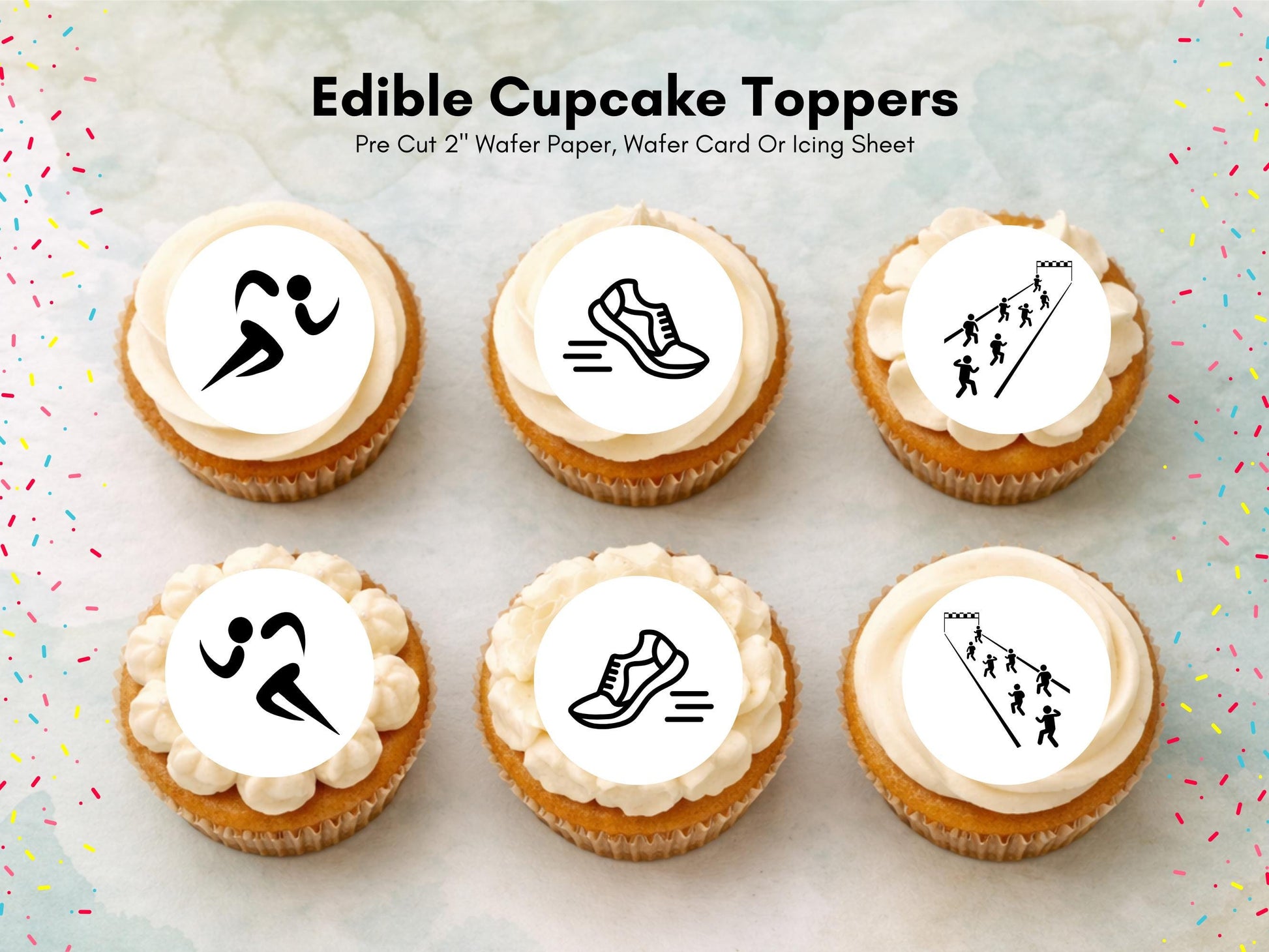Running Cupcake Toppers – Marathon Party Decorations (Wafer Paper)