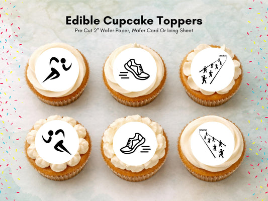 Running Cupcake Toppers – Marathon Party Decorations (Wafer Paper)